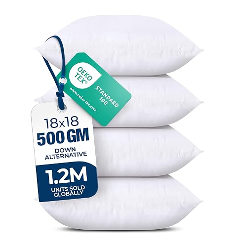 Utopia Bedding Throw Pillows (Set of 4, White) – 18 x 18 Inches Down Alternative Pillows for Bed, Sofa, and Couch - Fluffy Decorative Stuffer Pillow for Indoors & Outdoors