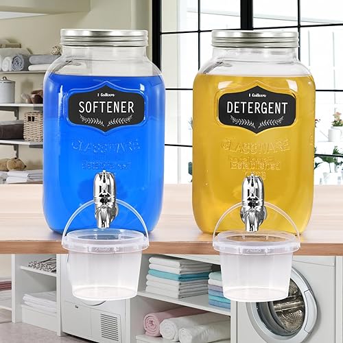 Laundry Detergent Dispenser with Faucet, Waterproof Labels for