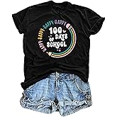 LHBNK Teacher Shirts Women Happy 100 Days of School T-Shirt Teach Print Graphic Tshirt Teacher Gifts Tops Tee