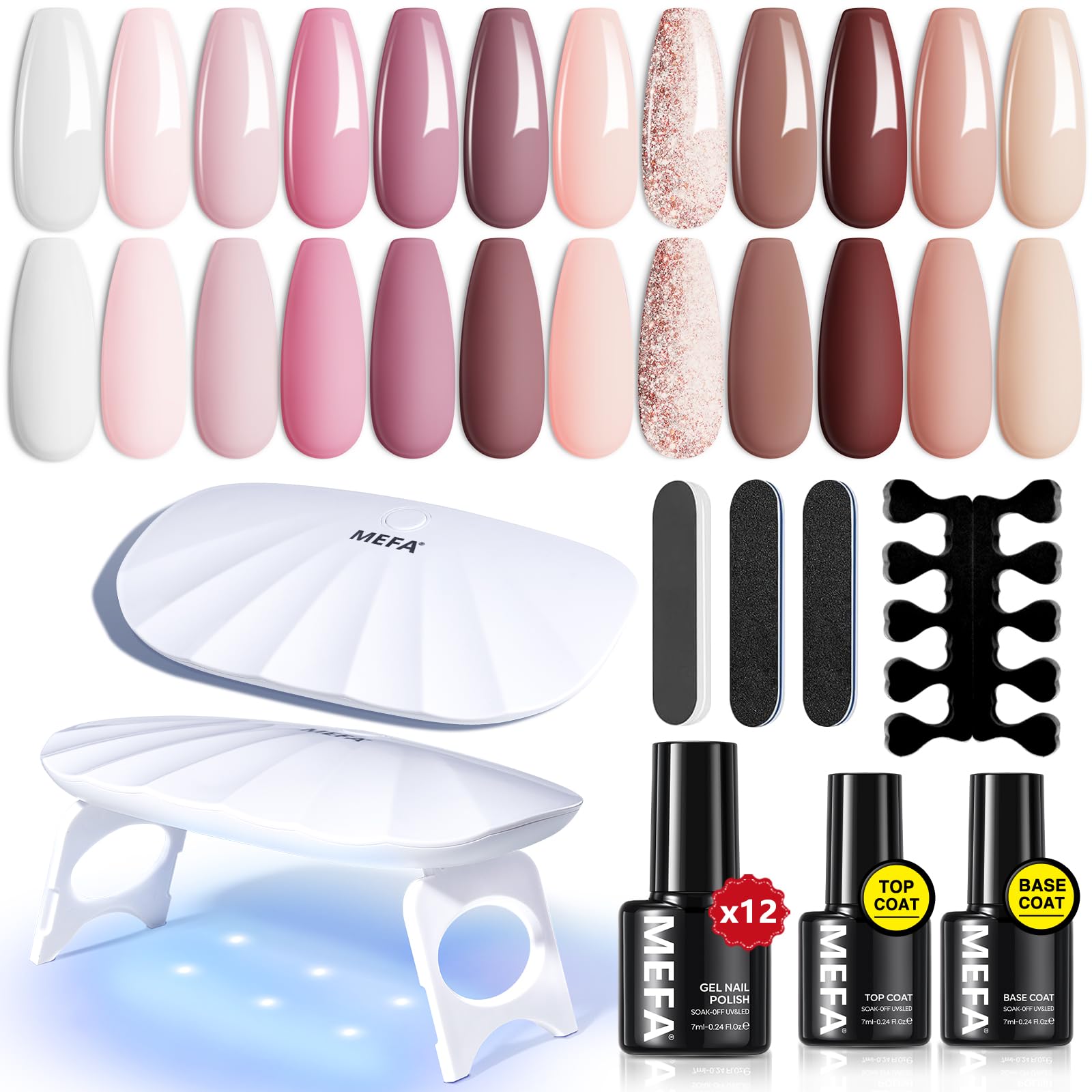 Photo 1 of MEFA 19 Pcs Gel Nail Polish Kit with U V Light 12 Colors (6W Mini Portable Lamp)(Includes Base/Top Coat & Manicure Beginners Tools) DIY Salon At Home, For All Seasons, Nude Milky White Soak Off