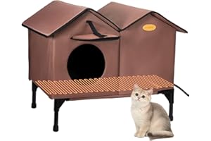 VILRAK Heated Cat House for Outside Large Outdoor Cat House for Winter Insulate Waterproof with Elevated Base, Warm Feral Cat Shelter for Multiple Cats