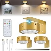 Glighone 3Pcs Rechargeable Picture Lights,Battery Operated Wall Lights for Pictures with Remote Dimmable and Timer, 3 Lightin