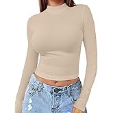 Womens Long Sleeve Crop Top Mock Turtleneck Sexy Slim Fitted Casual Base Layer Lightweight Soft Shirt Going Out Teen Sexy Top