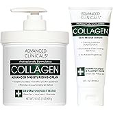 Advanced Clinicals Collagen Cream Body Lotion & Face Moisturizer | Skincare Anti Aging Collagen Lotion For Women, Men, Hand, & Neck Improves Look Of Crepe Skin & Uneven Dry Skin, 16Oz + Travel Size