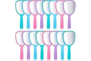 16 Pcs Hand Held Mirror, 7 X 3.15 Inches Plastic Travel Handheld Mirror with Handle, Mini Portable Cosmetic Mirror, Retro Han