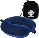 Makimoo Travel Neck Pillow, Top Memory Foam Pillow for Head Support, Ideal for Airplanes, Cars, and Home Recliners, Adjustable and Soft (Blue)