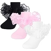 Witwot Toddler Girl Socks with Big Ruffle Lace Frilly Turn Cuff Dress Socks