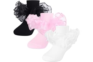 Witwot Toddler Girl Socks with Big Ruffle Lace Frilly Turn Cuff Dress Socks