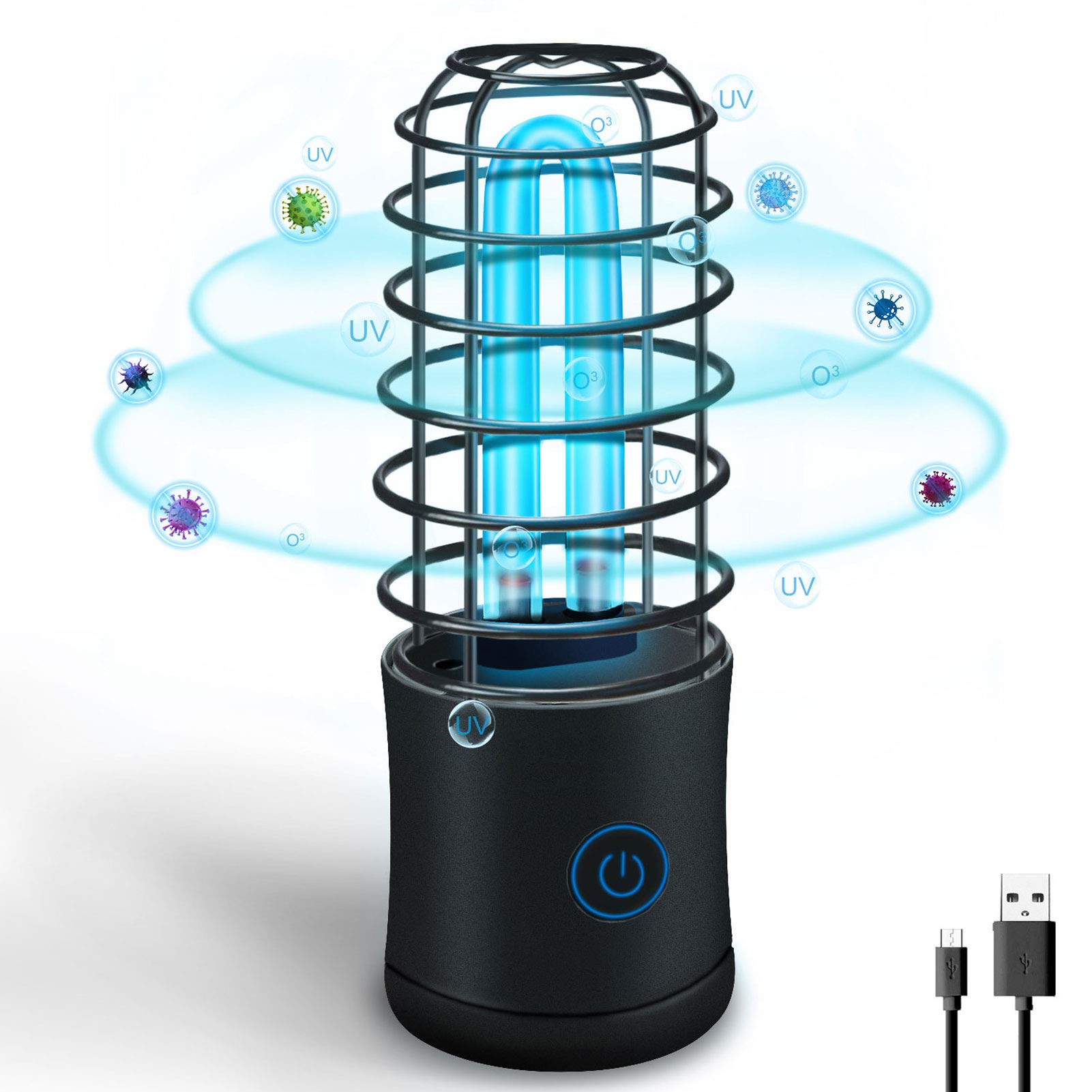 MXLEGNT UV Light Sterilizer Ultraviolet Disinfection Lamp Portable 254nm Sterilization USB Rechargeable Anti-Bacterial Lamp (Black, UVC+Ozone)