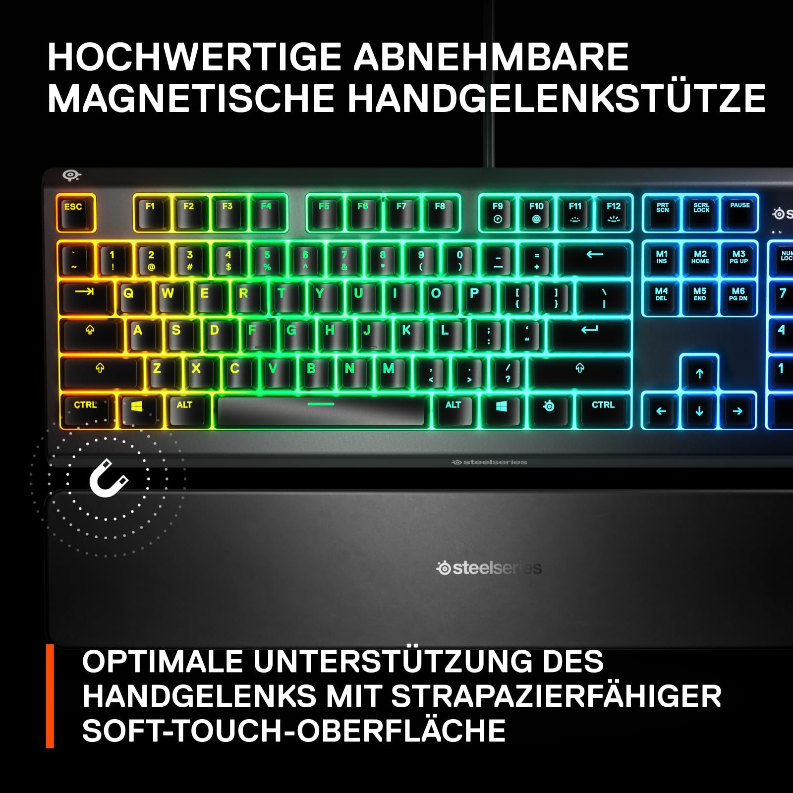 SteelSeries Apex 3 Gaming Tastatur - 10-Zonen RGB-Beleuchtung - Flüsterleise Gaming-Switches - Premium magnetische Handballenauflage - IP32 wassergeschützt - Deutsches (QWERTZ) Layout 7