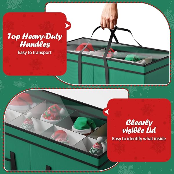CHRISTMAS FIGURINE STORAGE BOX & NUTCRACKER STORAGE CONTAINERS WITH VISIBLE LID AND CARDBOARD DIVIDERS, KEEPS 8 HOLIDAY 15″-FIGURINE COLLECTIBLES, XMAS DECORATION STORAGE BAG, 600D OXFORD / GREEN