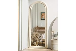 AyeWish Floor Mirror, Arched Full Length Mirror, Arched Mirror, Standing Mirror, Tall Mirror, Wall Mounted, FreeStanding, Large Mirror, 63"×24", Flannel Frame- Beige White