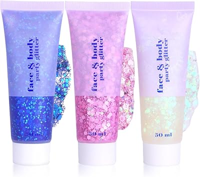 Sularpek 3 Pcs Face Glitter Gel 50g Mermaid Sequins Festival Makeup Kit