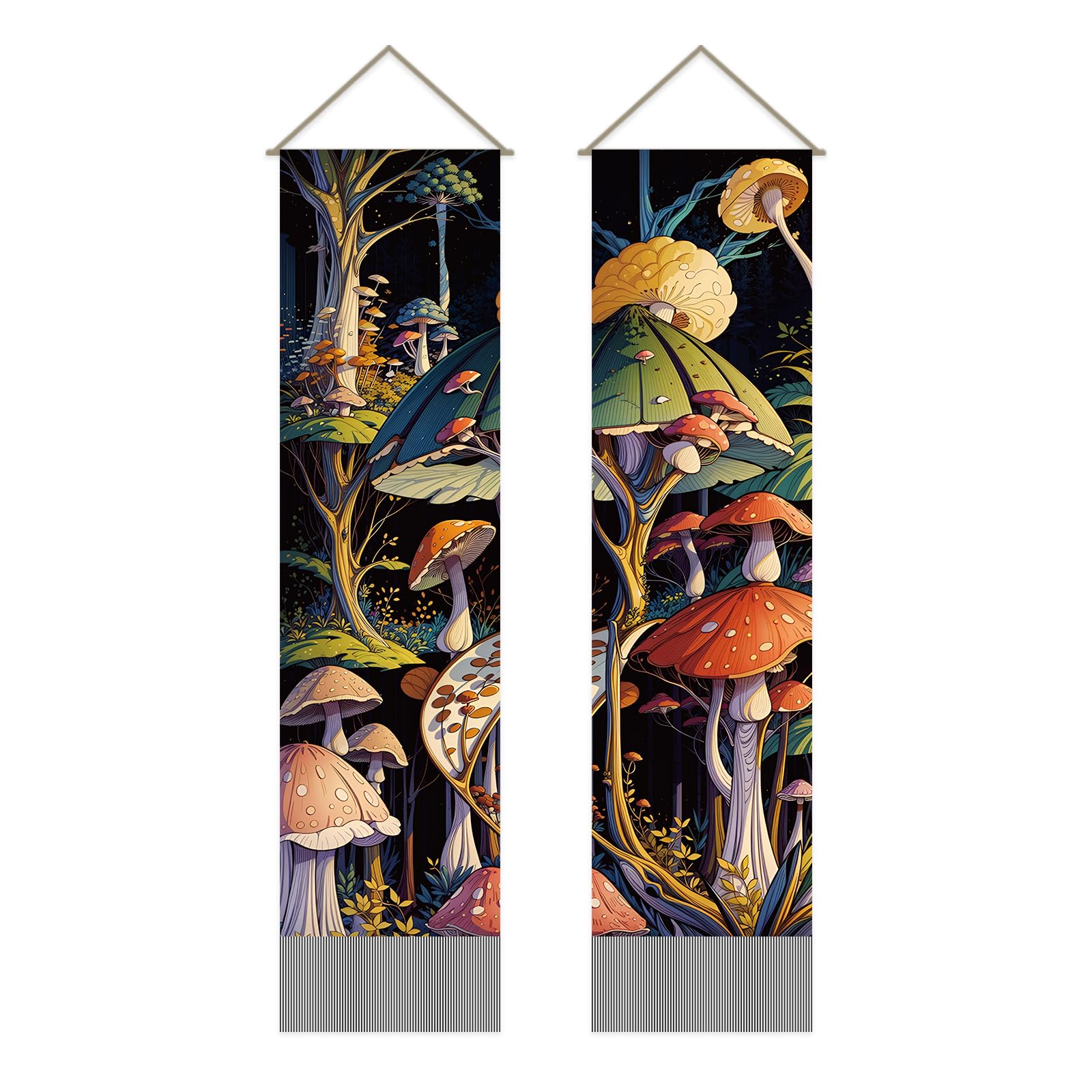 AHANDMAKER 2 Pcs Mushroom Tapestry, Botanical Aesthetics Tapestry Psychedelic Tapestry Wall Hanging Art Forest style Wall Decoror for Living Room and Bedroom(51.18x12.99 inch)