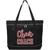 Aileam Cheer Coach Tote Bag for Cheerleaders Cheerleading Coach Gift Large Canvas Cheer Bag with Zipper Reusable Shopping Bag for Cheerleader Cheer Stuff Organizer for Girls Coaches