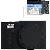 Rieibi Silicone Case for Panasonic Lumix ZS99/TZ99 Camera, Accessories for Panasonic Lumix DC-ZS99/TZ99 Case with 2 Pcs Screen Protectors, Detachable Lens Cover, Black