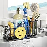 Epicano Sink Caddy Sponge Holder, Smiley Face Sponge Rack with High Brush Holder,Rustproof Kitchen Countertop Organizer,Kitchen Gadgets Sink Accessories, Black