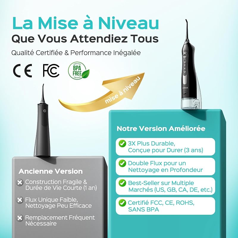 C20 Professionnel Hydropulseur Dentaire, Réservoir De 300 Ml, Noir