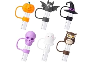 BULKITEM 6Pcs Halloween Straw Cover Cap for Stanley Cup 40oz/30oz Tumbler, 10mm Reusable Cute Ghost Drinking Straw Topper Accessories, Portable Protector Plugs Decorations Gifts for Party Halloween