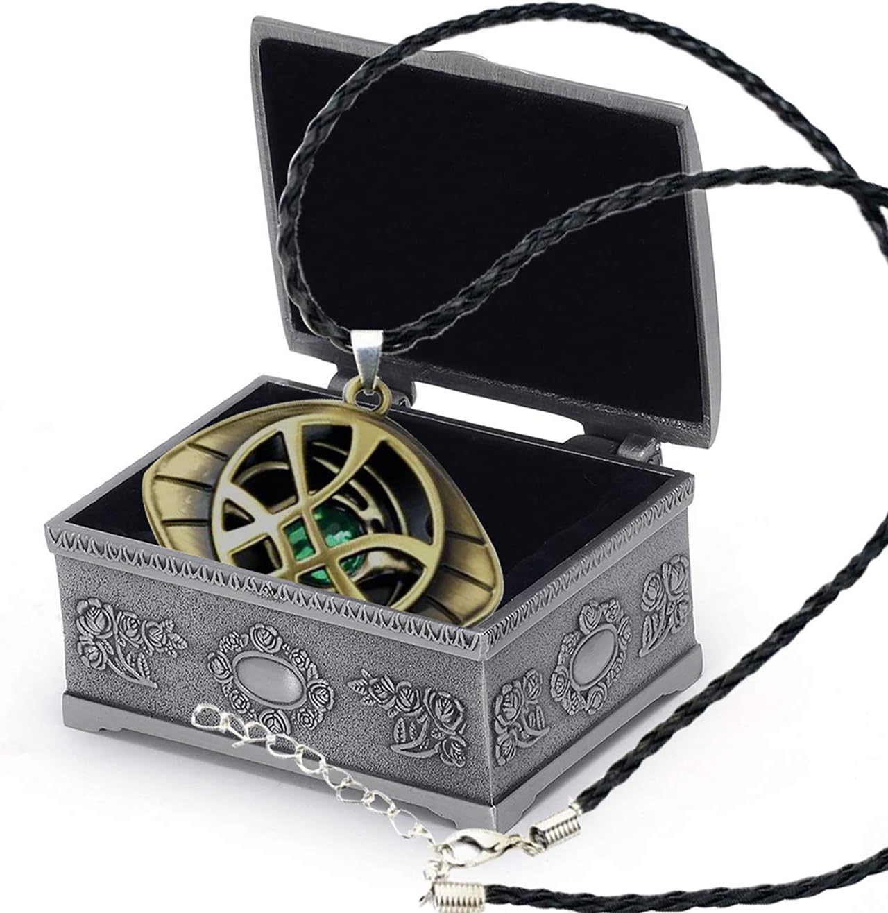 LEZIYOU Doctor Strange Necklace Crystal Eye of Agamotto Pendant Fashion Necklaces with Jewelry Box