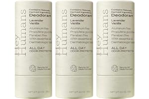 Hey Humans Deodorant, Aluminum Free Deodorant for Women and Men, Contains Naturally Derived Ingredients, All Day Odor Control, Refreshing Deodorant Essential Oils, Pack of 3, Lavender Vanilla