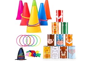 Eaezerav Carnival Games Combo Set 4 in 1 Bean Bag Toss Can Games Soft Plastic Cones Ring Toss Game, Carnival Party Supplies for Kids Adults Yard Toys Indoor Outdoor Lawn Games
