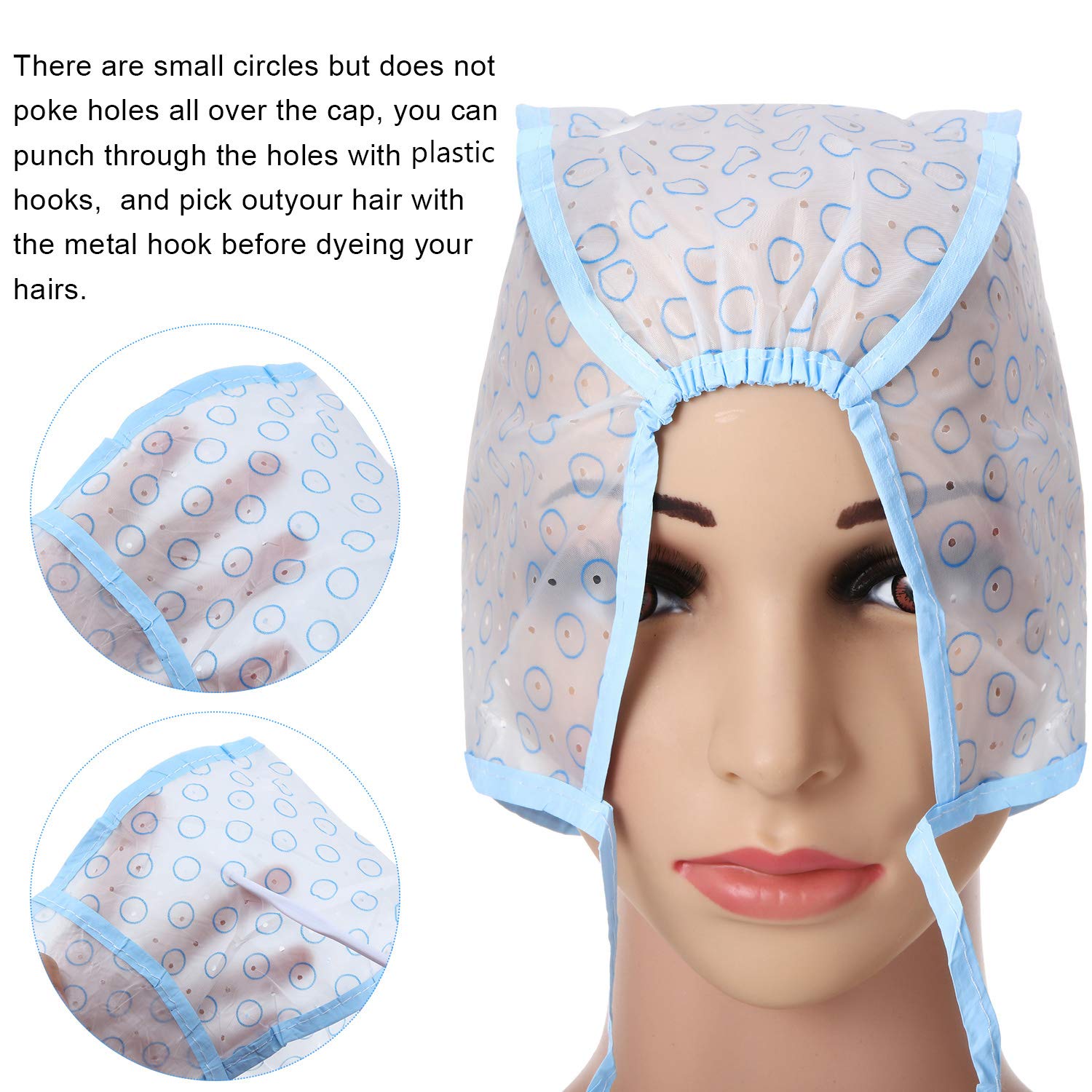 6 Pieces Tipping Cap Highlight Hair Cap Salon Hair Coloring Highlighting Dye Cap with Plastic Hooks for Dyeing Hair Hairdressing Tool (Blue) : Beauty
