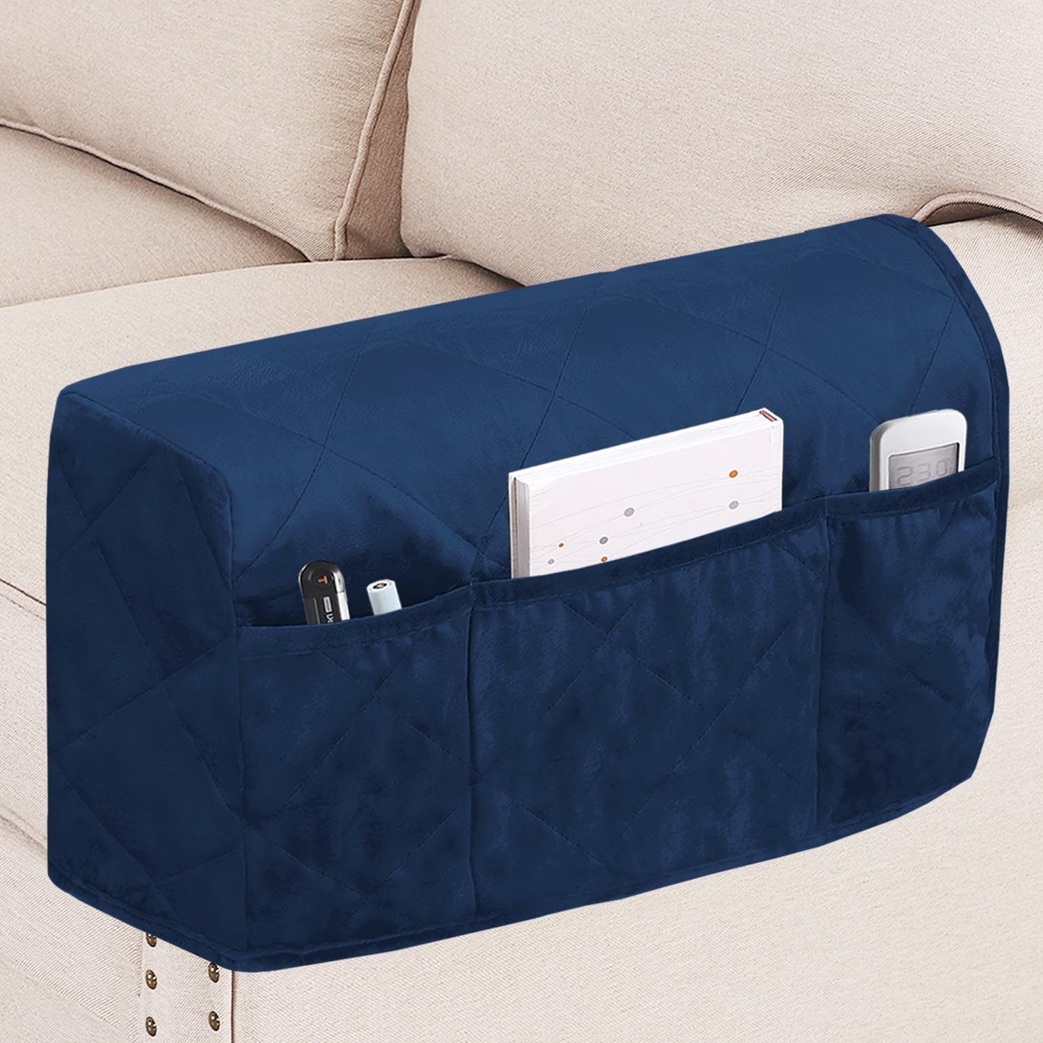 Photo 1 of Turquoize Velvet Armrest Covers for Chairs and Sofas Couch Armrest Cover for Recliner with Side Pocket Non-Slip Arm Covers Protector for Dogs Washable Armrest Slipcovers Set of 2, Navy