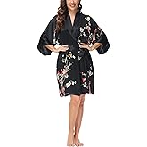 OSCAR ROSSA Women's Mulberry Silk Sleepwear 100% Silk Charmeuse Printed Short Robe Kimono