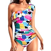 Tempt Me Women One Piece Swimsuits Tummy Control One Shoulder Bathing Suits Ruffle Swimwear