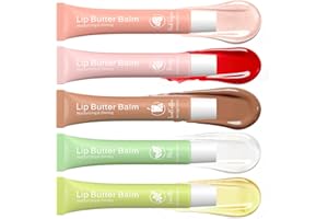 RIHAKO Glossy Lip Balm & Lip Gloss Set 5PCS – Hydrating Lip Butter Balms for Smooth, Soft Lips – Nourishing, Long-Lasting Moisture – Vanilla, Coffee, Mint, Berry & Pink Sugar – Stocking Stuffers For Women