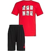 adidas boys Short Sleeve Cotton Tee Shirt and Logo Short Set