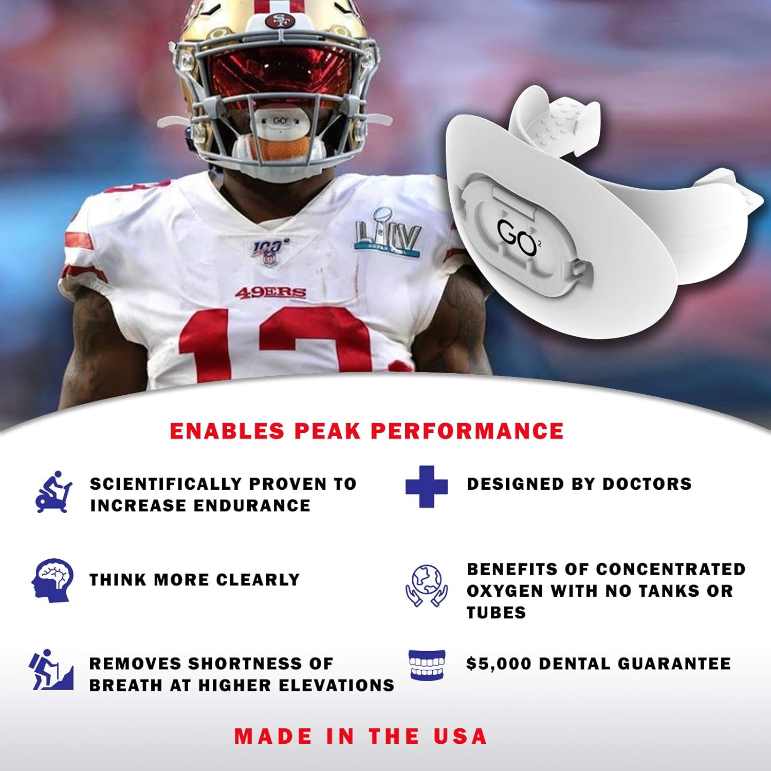 GO2 Sports Football Mouth and Lip Guard with Maximum Air Flow for Increased Oxygen and Endurance Includes Dental Warranty Made in The USA, White : Sports & Outdoors