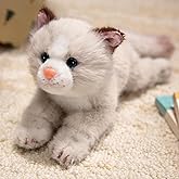PEACH CAT Cat Stuffed Animal 9.8" Realistic Kitten Plushies Soft Plush Toys Gifts for Kids Grey and White
