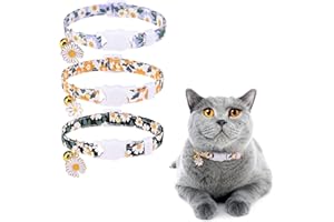 DILLYBUD 3 Pack Breakaway Cat Collars with Bell- Flower Pendant Spring Cat Collar for Girl Boy Cats with Safety Buckle- Cute Kitten Collar Adjustable 8"-12" for Kitty Puppy Small Pets