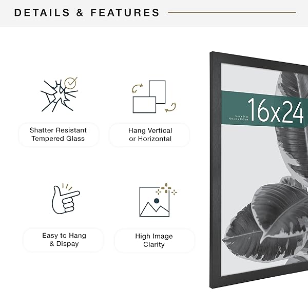 MCS STUDIO GALLERY 16X24 POSTER FRAME BLACK WOODGRAIN ENGINEERED WOOD, VERTICAL & HORIZONTAL WALL HANGING LARGE PICTURE FRAME FOR PHOTOS, POSTERS & ART PRINTS (2-PACK)