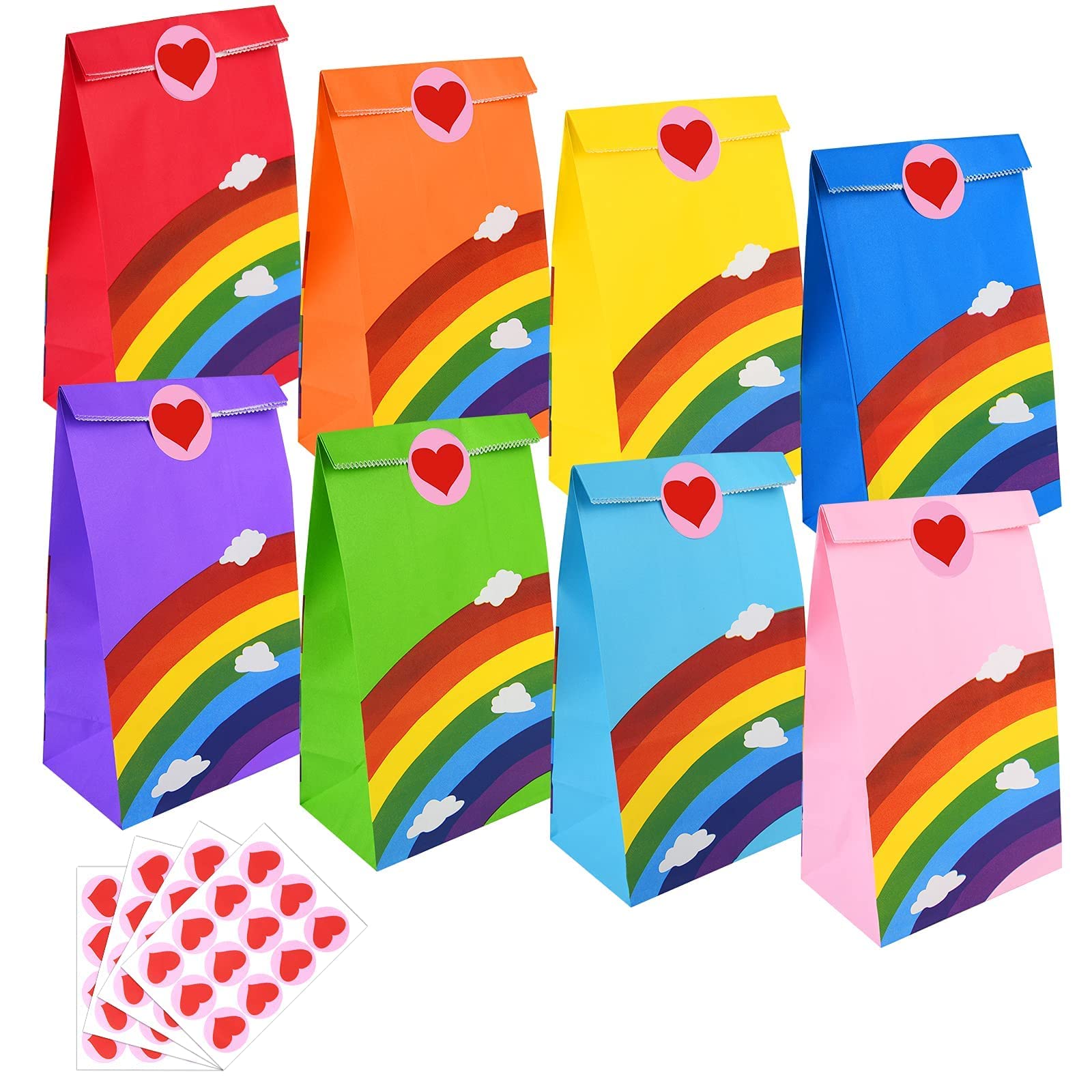 flintronic Gift Bags, 48 Pcs Sweets Party Baging Rainbow Paper Bag, Kids Sweet Bags with Smile Face Stickers for Halloween, Christmas, Birthday, Celebrations - Kids' Party Favours 13 * 8 * 24CM