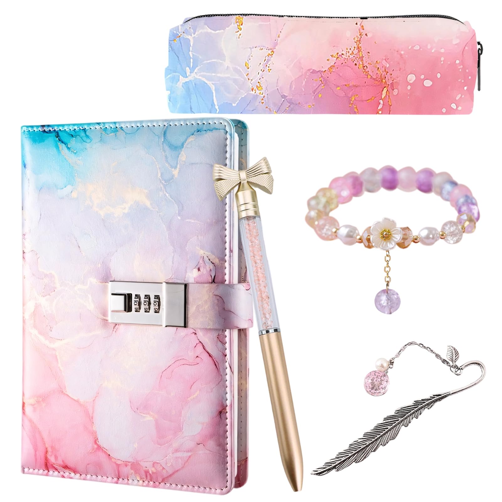 Antsparty Secret Diary for Girls, Gifts for Girls 8 9 10 11 12 13 Year Old, Lockable Diary with Pen Pencil Case Bracelet, Back to School Gifts Birthday Presents Girls Teenage — image 1