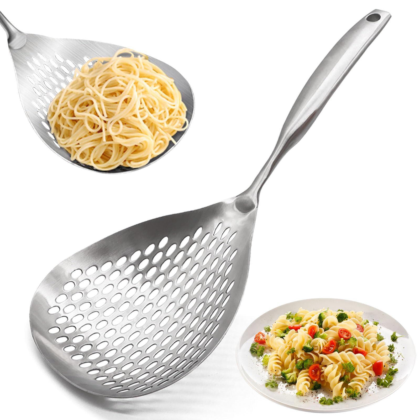 KAYCROWN Stainless Steel Skimmer Ladle with Slotted Spoon for Cooking and Frying, Pasta Strainer