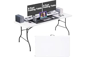 BBLIFE 8FT Folding Table Plastic Folding Table Indoor & Outdoor for Picnic, Camping, BBQ and Party, Reinforced Steel Frame, Easy to Carry, White