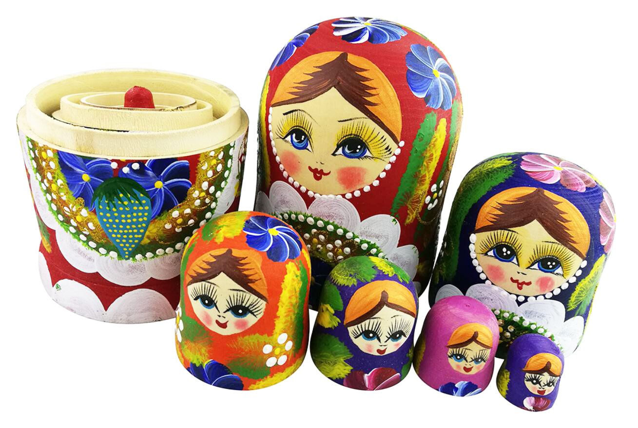 Winterworm® 7pcs Red Flowers and Berries Wooden Russian Nesting Dolls Matryoshka Russian Doll