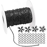 33 Feet Black Stainless Steel Flat Cable Chains Link Spool Bulk with 20 Lobster Clasps and 50 Jump Rings for Pendant Necklace Jewelry DIY Making