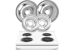LINDA'S ESSENTIALS Electric Stove Drip Pans Set of 4 (2 x 6-Inch & 2 x 8-Inch) Replacement Chrome Drip Bowls for Whirlpool, Maytag, KitchenAid & More – Compatible with W10196405 & W10196406 Stove Burner Pan Replacements