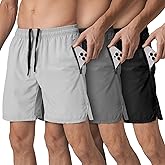 Loofure Mens Athletic Running Shorts 3 Pack Quick Dry Gym Workout Sports Pajama Shorts for Men with Zipper Pockets Drawstring