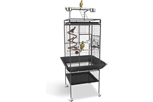 BOINN 61'' Bird Cage, Bird Flight Cages with Rolling Stand & Bottom Tray, Wrought Iron Birdcage with PlayTop & Rope Bungee Bird Toy for Parakeet, Parrot, Lovebirds, Pigeons, Cockatiels, Macaw