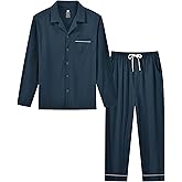 Mens Pajamas Set Soft Cotton Notched Collared Pjs for Men Long Sleeve Men's Sleepwear Loungewear Pyjama Homme