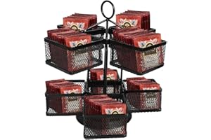 Derkerry Tea Bag Organizer Storage Holder - Spinning Carousel 96 Teabags Coffee Creamer Container for Kitchen Counter Cabinet Pantry Shelf Organizer