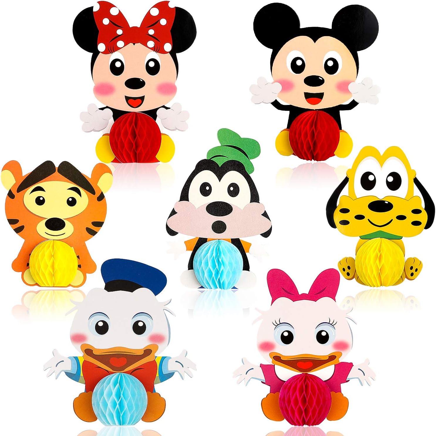 TICIAGA 7pcs Mickey Minnie Mouse Honeycomb Centerpieces Table Topper for Birthday Party Decoration, Double Sided Mickey and Friends Cake Topper, Photo Booth Props, Mickey Kids Party Favor Supplies