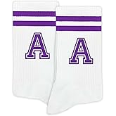 SSQBZU Striped Initial Socks with the Letter in Purple, Socks for Adult, Teens, Men&Women, Gifts for Friends, Family, etc.