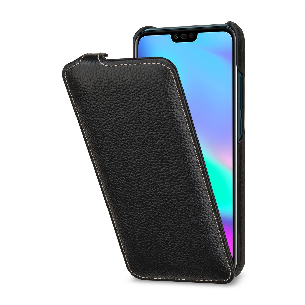 StilGut Slim Vertical Flip Case for Honor 10, Genuine Leather Huawei Honor 10 Case, Black — image 1